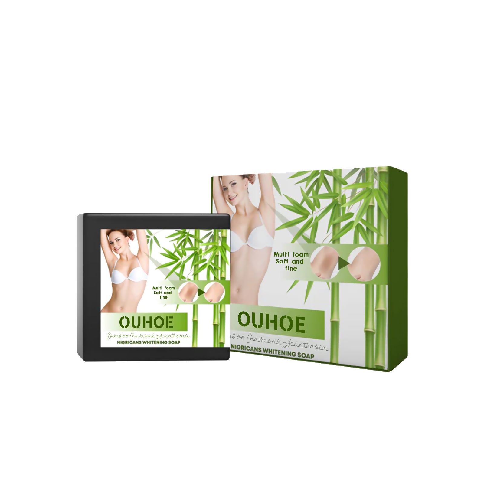 OUHOE Bamboo Charcoal Black Prickly Skin Soap, Bamboo Charcoal Brightening Skin Whitening Body Cleansing Soap