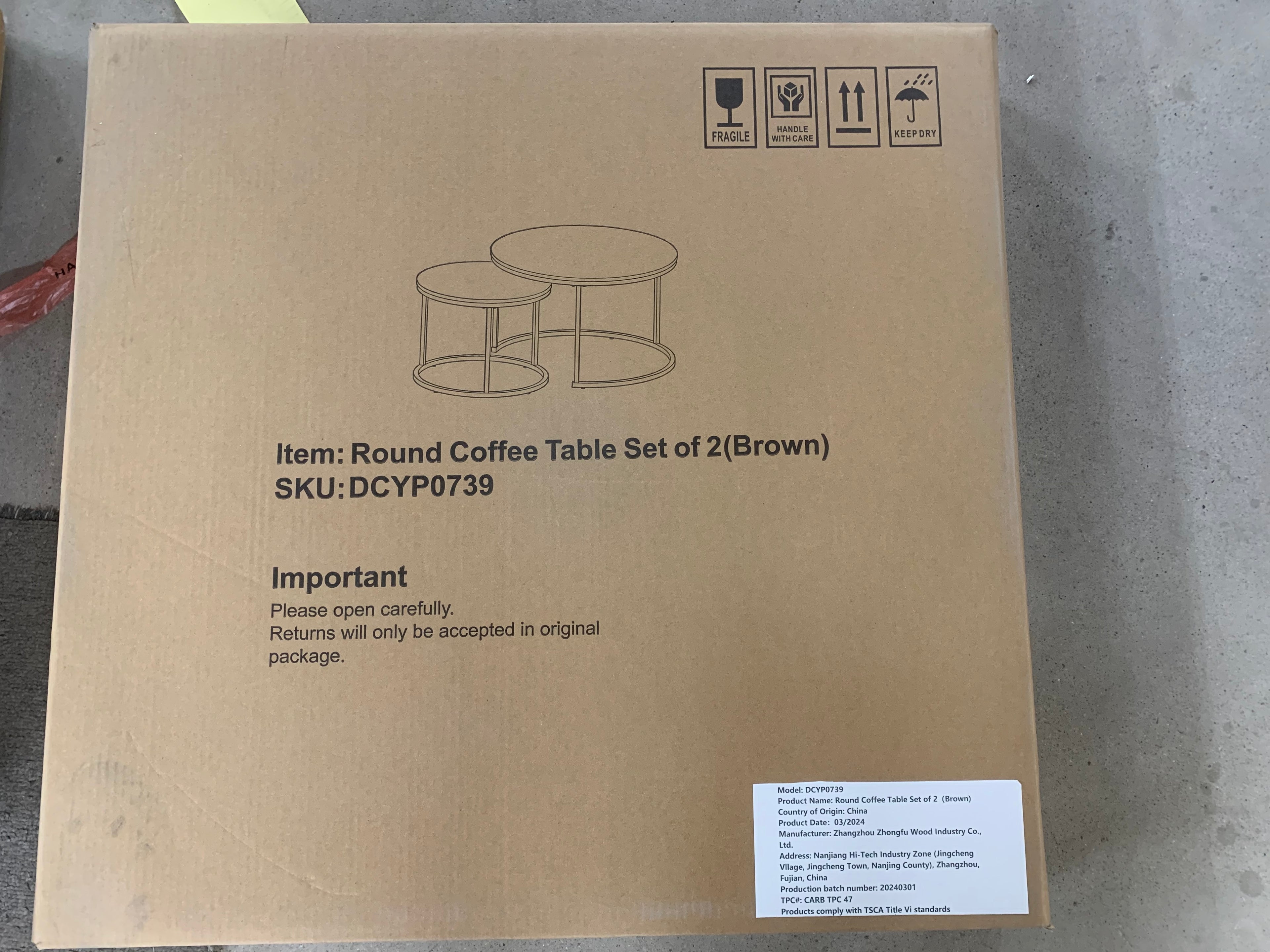 A set of nested coffee tables, 27.6-inch round coffee table, industrial wood veneer, with sturdy metal frame (brown) - Brown + Wood+Metal