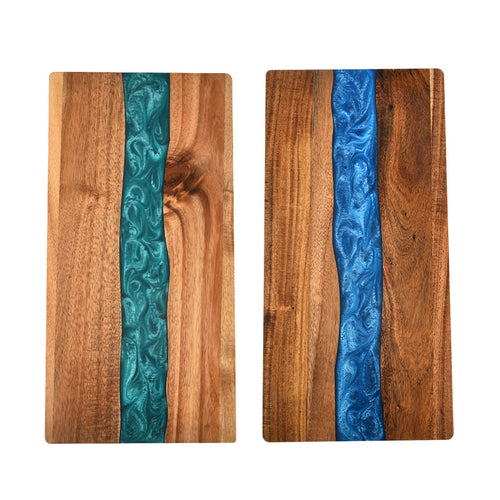 Acacia Wood Resin Splicing Large Charcuterie Board Epoxy Resin Ocean Wave Pattern Cutting Board for Kitchen - Green