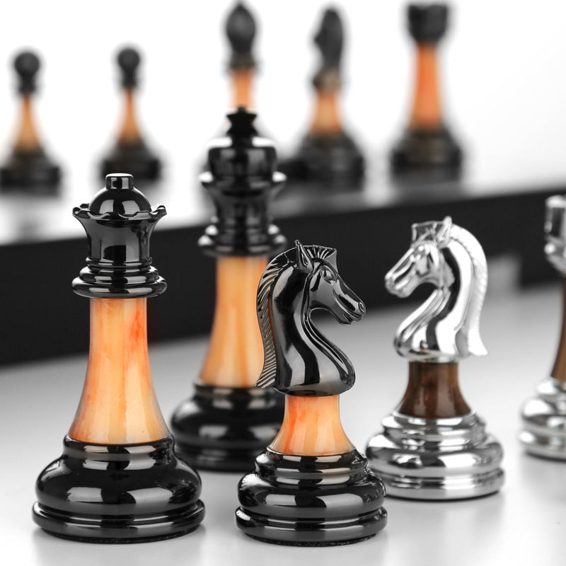 Solid wood folding chessboard imitation jade chess pieces Western chess retro European ornaments - 8.9cm