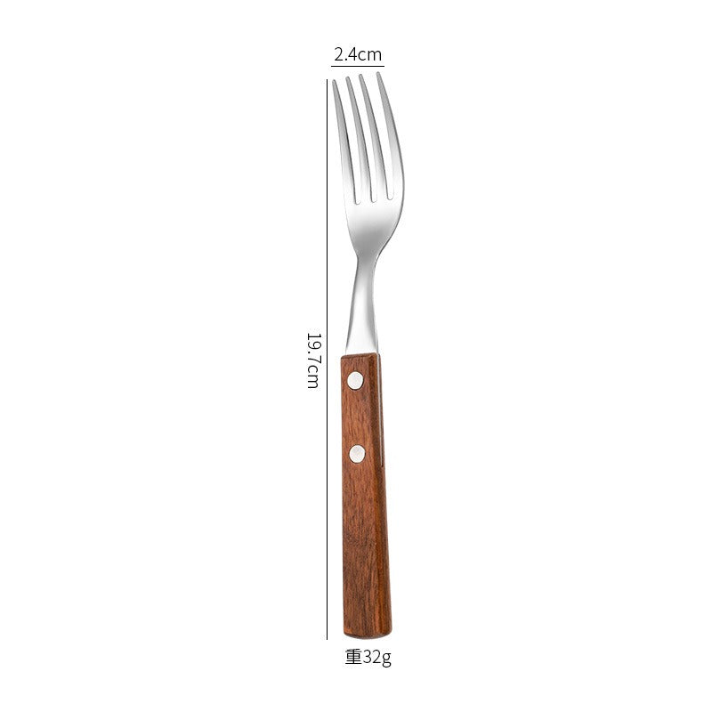 304 Pear Wood Knife And Fork Spoon Stainless Steel Cutlery Solid Wood Handle Steak Knife And Fork Spoon Dessert Spoon Chopsticks