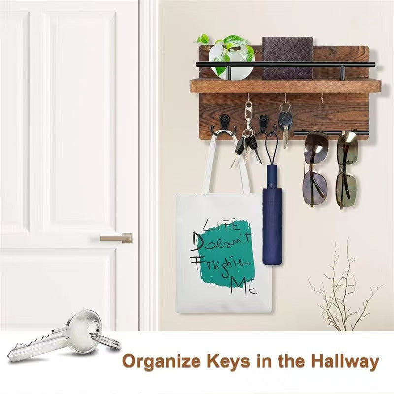 Wooden Wall-Mounted Storage Shelf for Home Living Room, Entryway Key and Letter Organizer - Wood