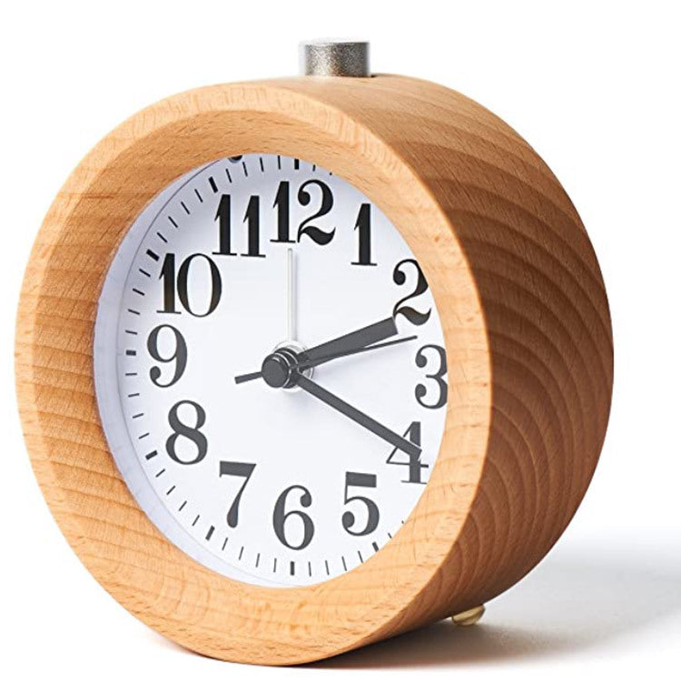 Solid Wood Alarm Clock with Night Light Students Desk Clock Wooden Clock Bedroom Bedside Wake Up Table Clock
