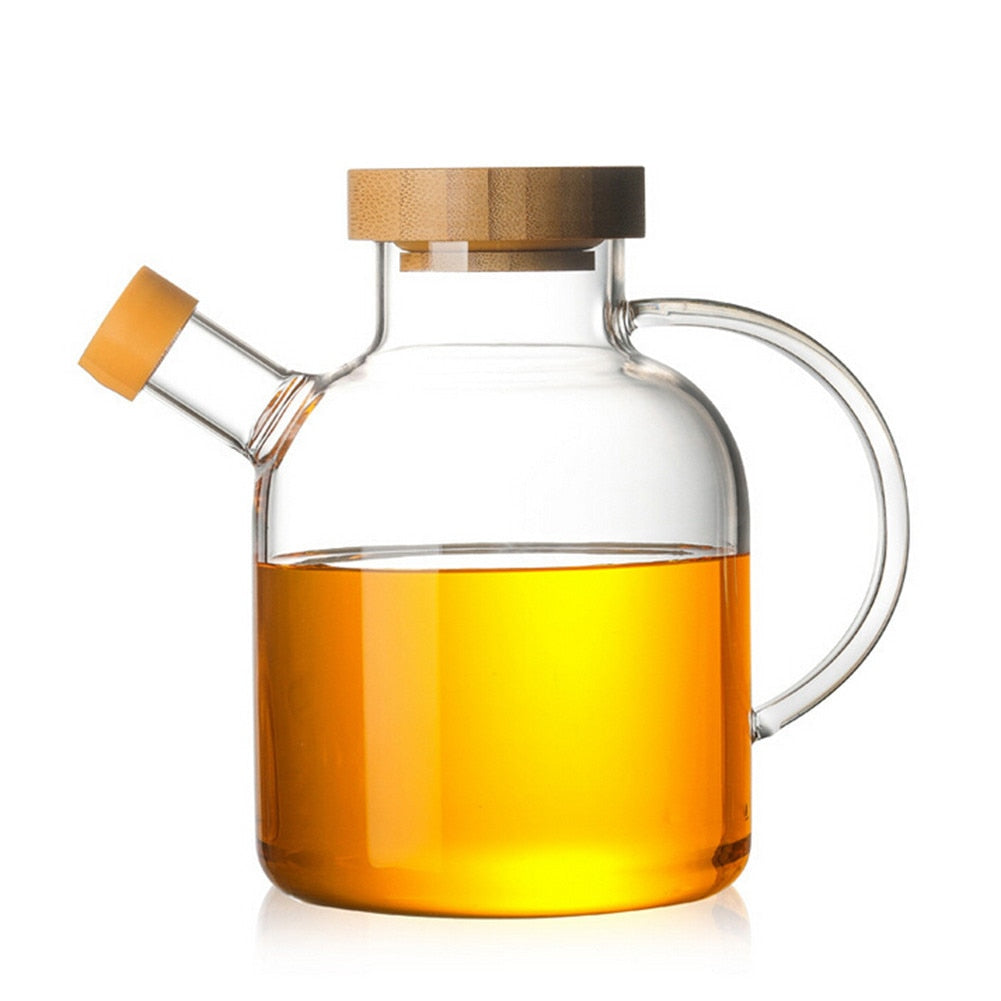 Glass Oil Bottle Kitchen Supplies Spice Jar High Boron Glass Oil Pot Condiment Bottle with Bamboo Cover 650ml - Title