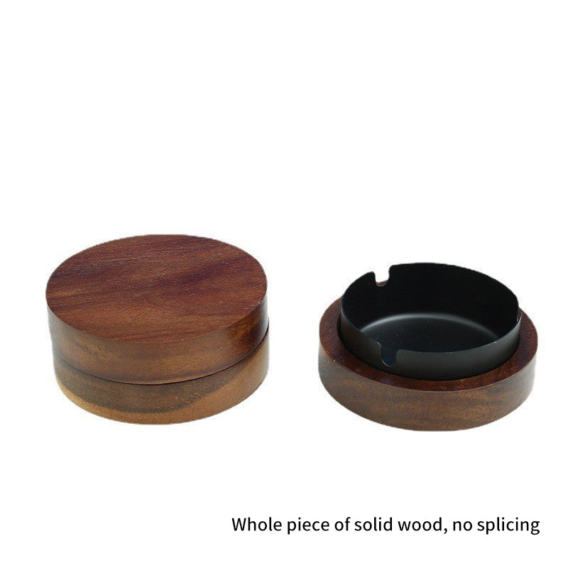 Creative solid wood ashtray with cover Living room Office New Chinese walnut windproof wood ashtray can be carved