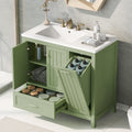 36 inch bathroom vanity with sink, one double door cabinet one large drawer and one flip drawer solid wood and MDF board, green