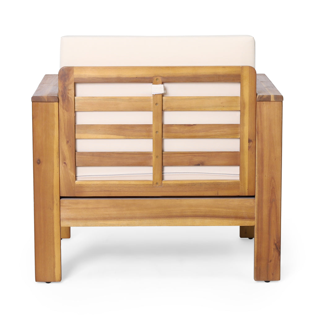Outdoor Acacia Wood Club Chairs with Cushions, Teak+Beige, 27.75"D x 32"W x 27.75"H