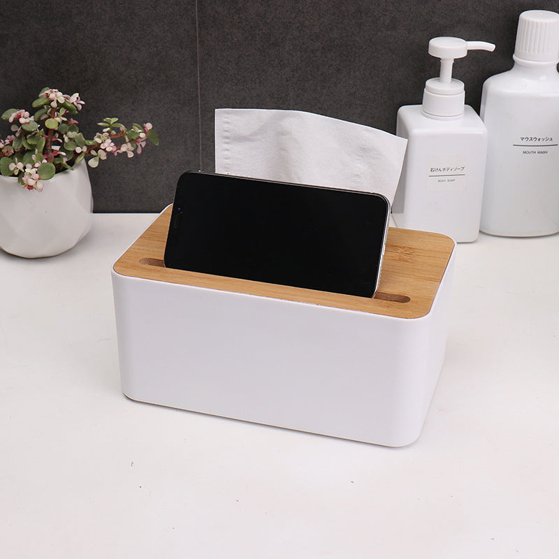 Desktop Bamboo And Wood Tissue Box Creative Multi-Functional Can Put Mobile Phone Living Room Tissue Box Car Tissue Box
