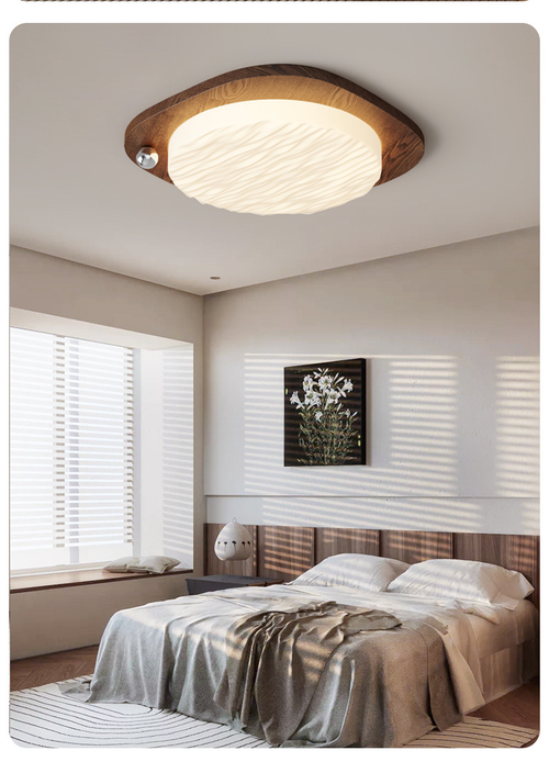 Bedroom lamp retro walnut wood grain full spectrum eye protection lamp ceiling lamp - Walnut wood grain+chrome tri color light