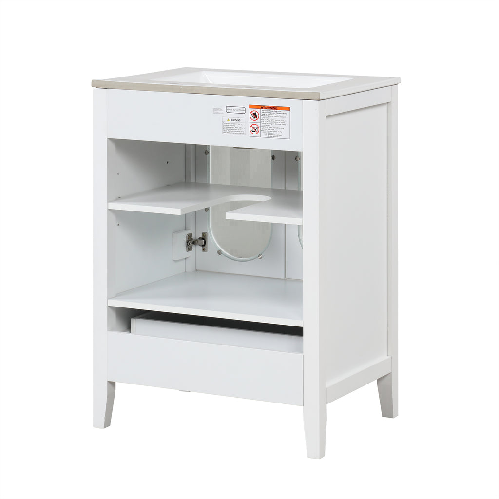 24" Bathroom Vanity with Sink, Bathroom Vanity Cabinet with One Drawer and Doors, Adjustable Shelf, Solid Wood and MDF, White