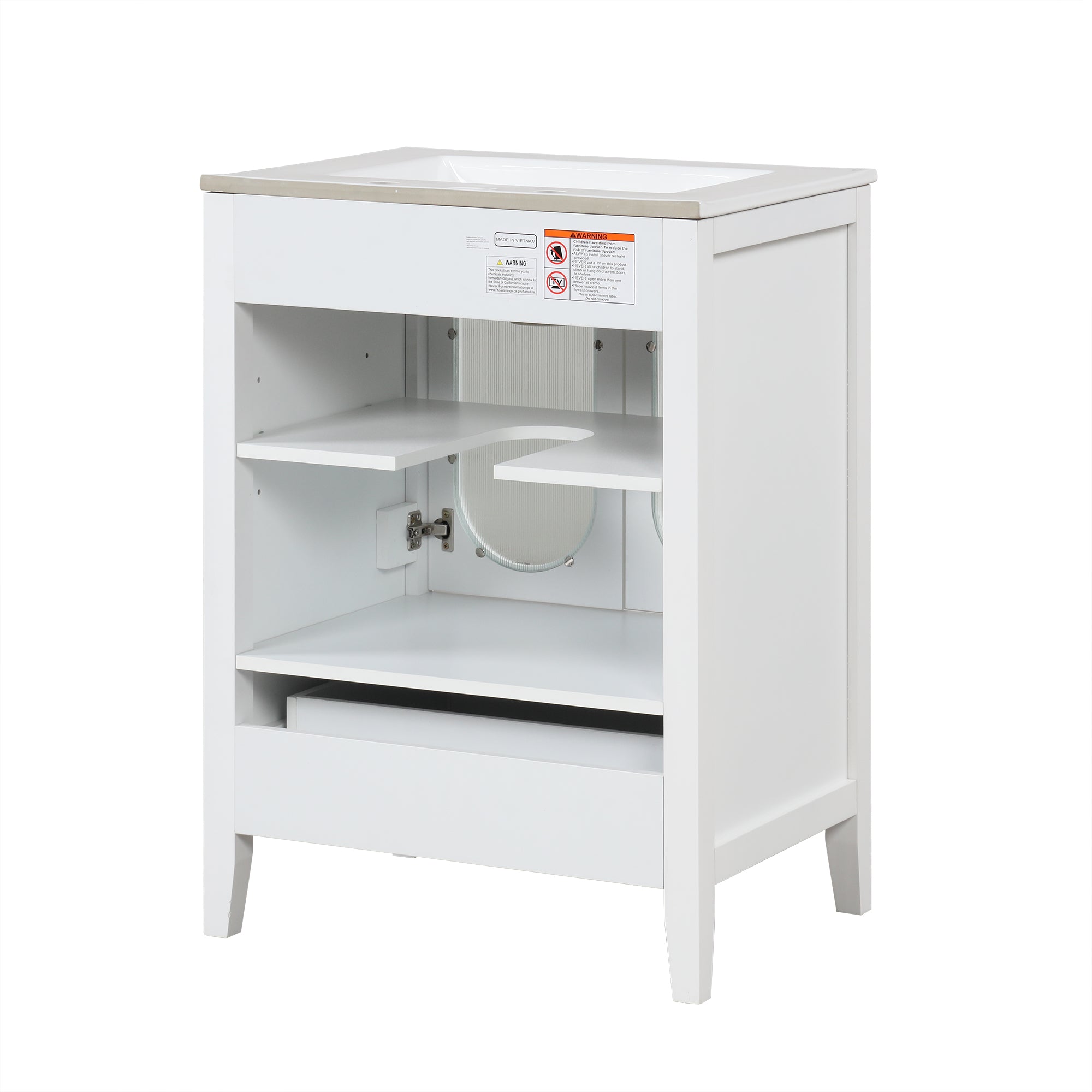 24" Bathroom Vanity with Sink, Bathroom Vanity Cabinet with One Drawer and Doors, Adjustable Shelf, Solid Wood and MDF, White