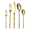 Thickened bamboo 304 stainless steel tableware knife, fork, and spoon set with titanium plated Western steak knife, fork, and spoon - golden