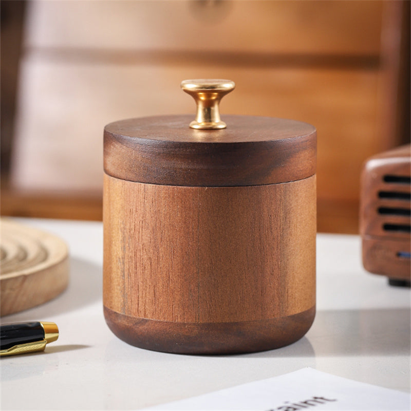 Solid Wood Wind Proof Ashtray With Cover - As picture