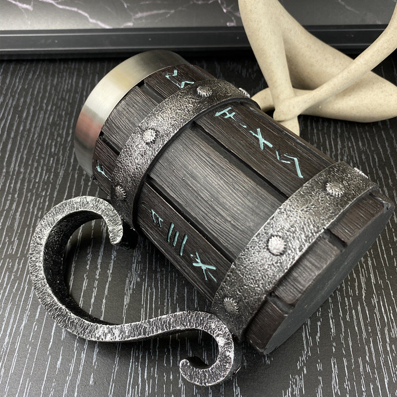 New Resin Stainless Steel Barrel Beer Mug Personalized Bamboo Piece Barrel Shape Mug Large Capacity Bar Mug - As Picture Show