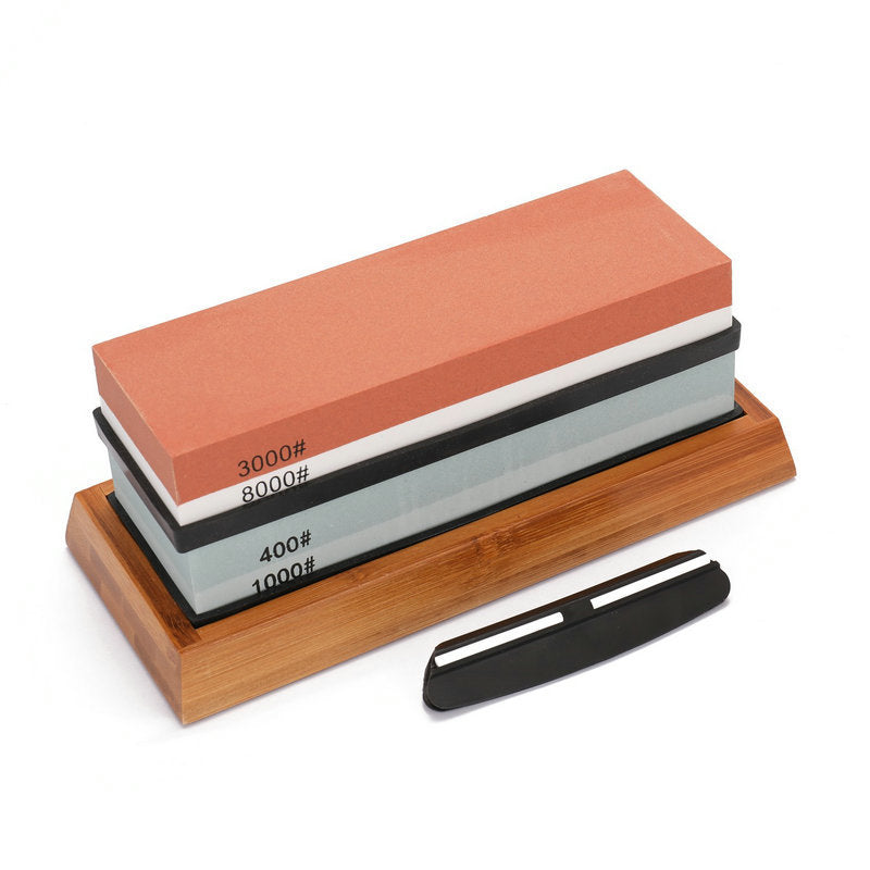 Kitchen Dual-Sided Whetstone Sharpener Set with Bamboo Base 400/1000 and 3000/8000 Grit Oil Stones