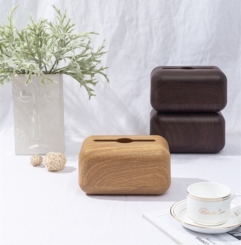 Desktop Imitation Solid Wood Tissue Box Walnut Wood Grain Face Towel Storage Box - Wood Color
