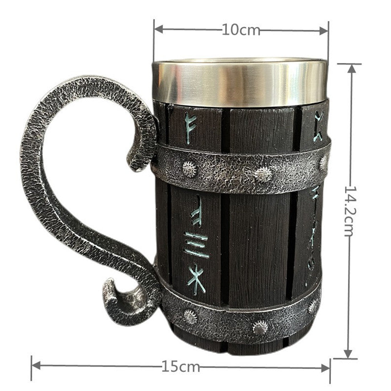 New Resin Stainless Steel Barrel Beer Mug Personalized Bamboo Piece Barrel Shape Mug Large Capacity Bar Mug