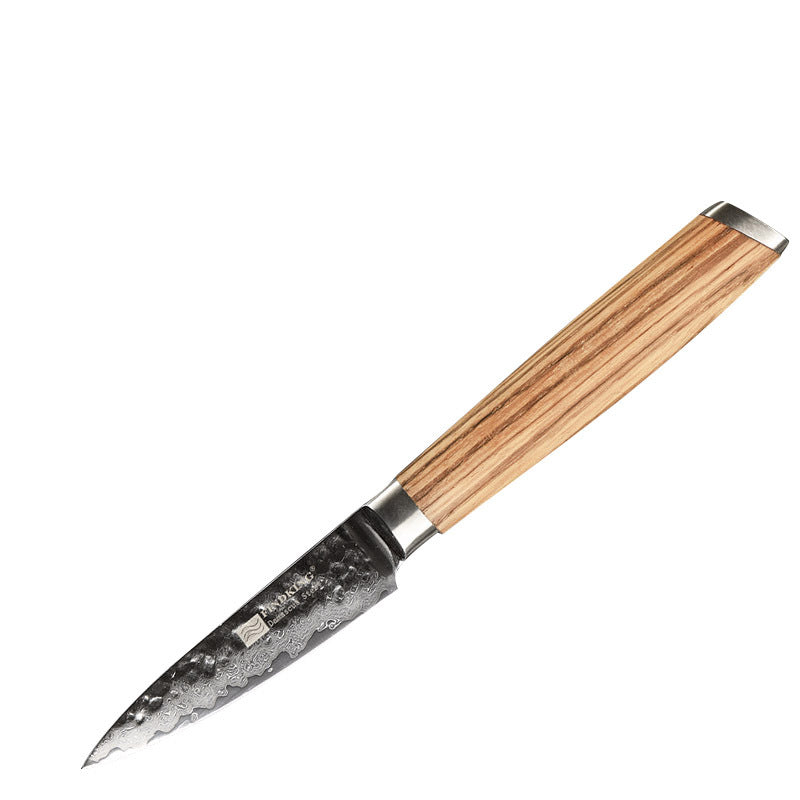 Forged Hammer Pattern Craft Zebra Wood Handle Damascus 5 Inch Universal Knife Vegetable Peeling Knife Daily Fruit Knife