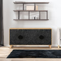 Black Carved Symmetrical Design Door And Wood Coloured Frame For TV Stand Table,Living Room ,Entryway - W1445P164172
