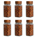 Acacia Wood Cover 120ml Square Glass Seasoning Jar 6Pcs