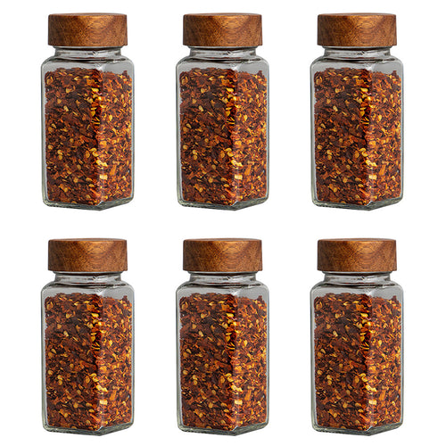 Acacia Wood Cover 120ml Square Glass Seasoning Jar 6Pcs - 6-piece bamboo cover