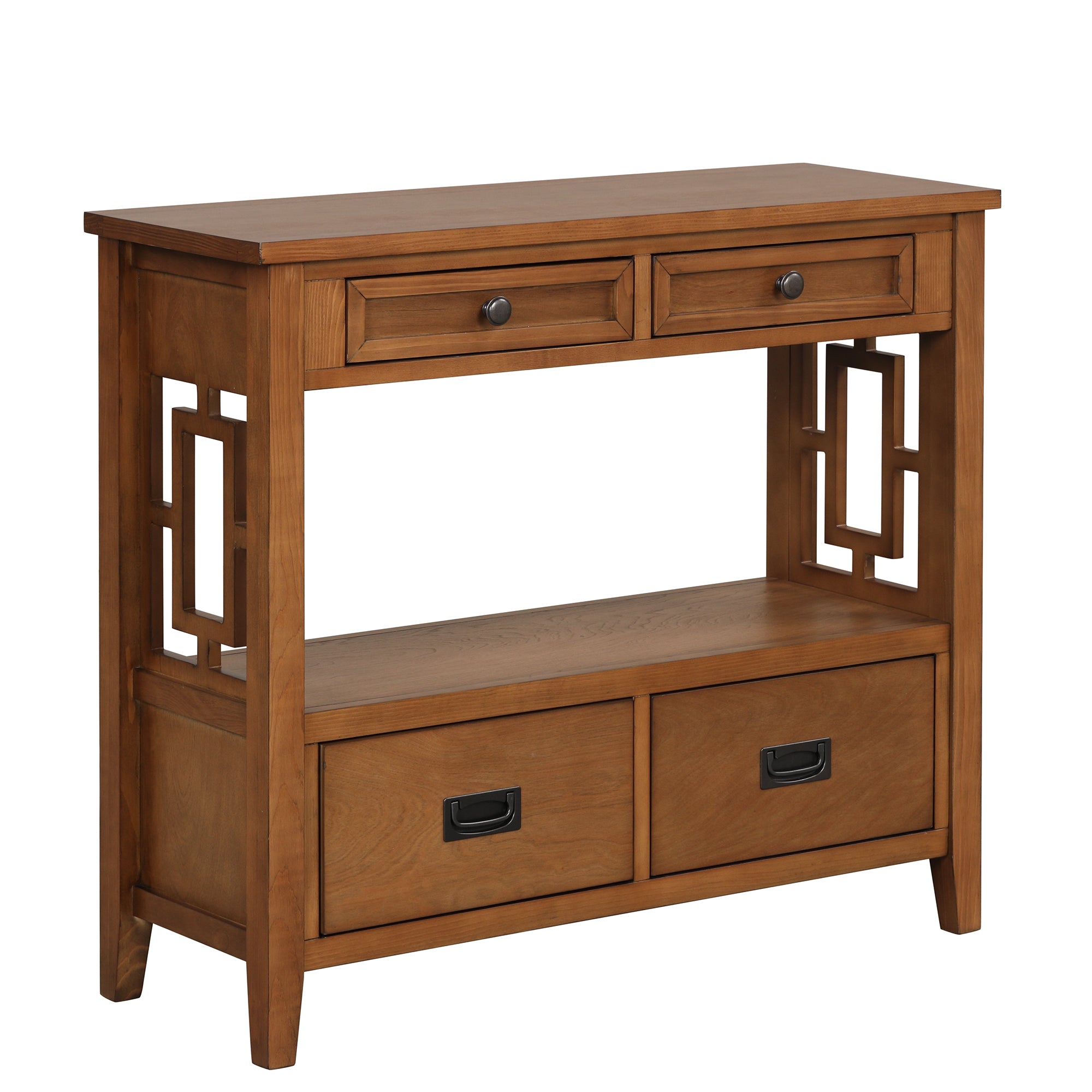 36'' Farmhouse Pine Wood Console Table Entry Sofa Table with 4 Drawers & 1 Storage Shelf (Brown)