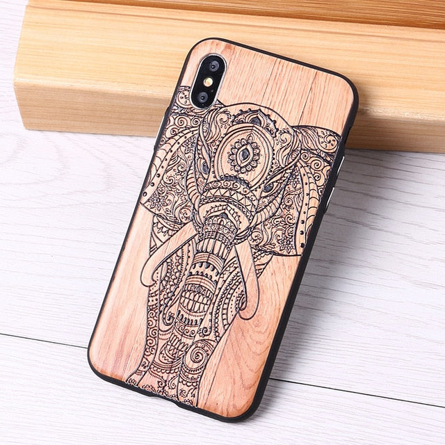 3D Relief Elephone Mermaid Tattoo imitative Wood Phone For iPhone 6 6S 6Plus 7 7Plus 8 8Plus X XS Max Case Cover Capas Fundas