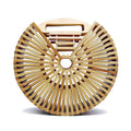 Handheld bamboo woven bag handcrafted woven bag retro hollow beach bag - Handheld round bag
