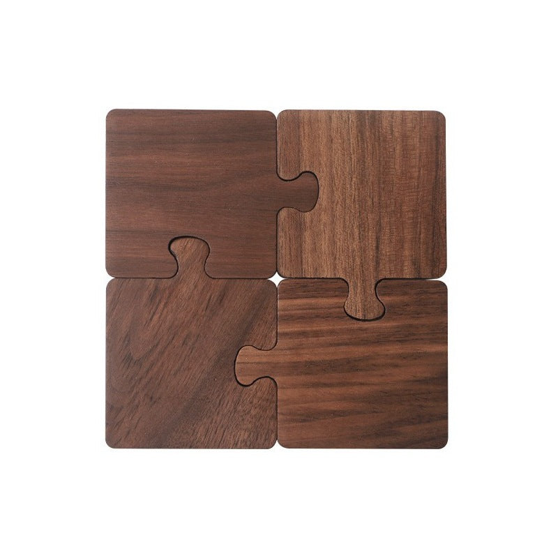 Walnut Coasters Solid Wood Tea Coasters Insulation Pads Wooden Puzzle Coasters Plate Mats Wooden Mats - 1 puzzle coaster