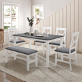 TOPMAX 6-Piece Wood Dining Table Set Kitchen Table Set with Upholstered Bench and 4 Dining Chairs, Farmhouse Style Gray+White - SP000003AAK