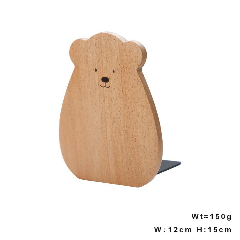 Simple Wooden Book Stand Creative Black Walnut Bookshelf Cartoon Bookend Student Solid Wood Cute Book Support