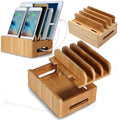 Mobile Phone Charging Storage Box Wooden Charging Dock Station for Mobile Phone Holder Stand Bamboo Charger Stand Base For Tablets For iphone - as shown