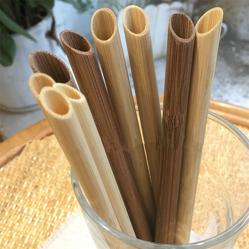 100pcs Eco Friendly Reusable Straw 21.5cm Carbonized Bamboo Smoothie Straws Pointed Coffee Milk Drinking Straw