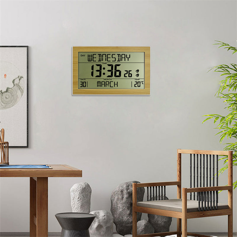 Imitation Wood Grain Large Screen Display Digital Electronic Alarm Clock Wall Clock - Bamboo Grain