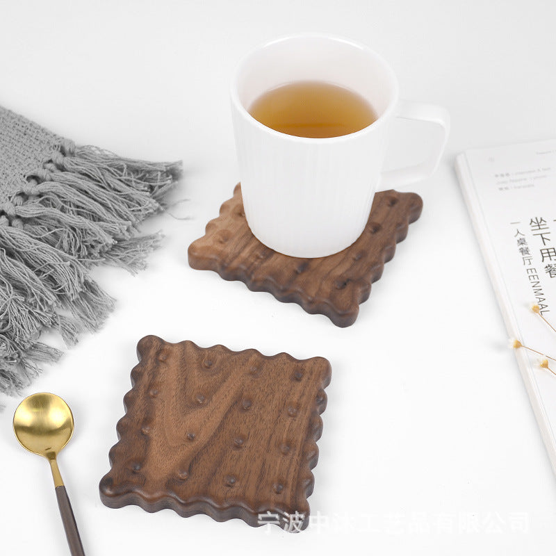 Black Walnut Biscuit Coaster Solid Wood Tea Coaster Mug Cushion Cute Cup Holder Creative Pot Gift - Regular - beech