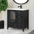 30" Bathroom Vanity with Sink, Bathroom Vanity Cabinet with Three Drawers and Door, Solid Wood and MDF, Black - Black + Solid Wood+MDF
