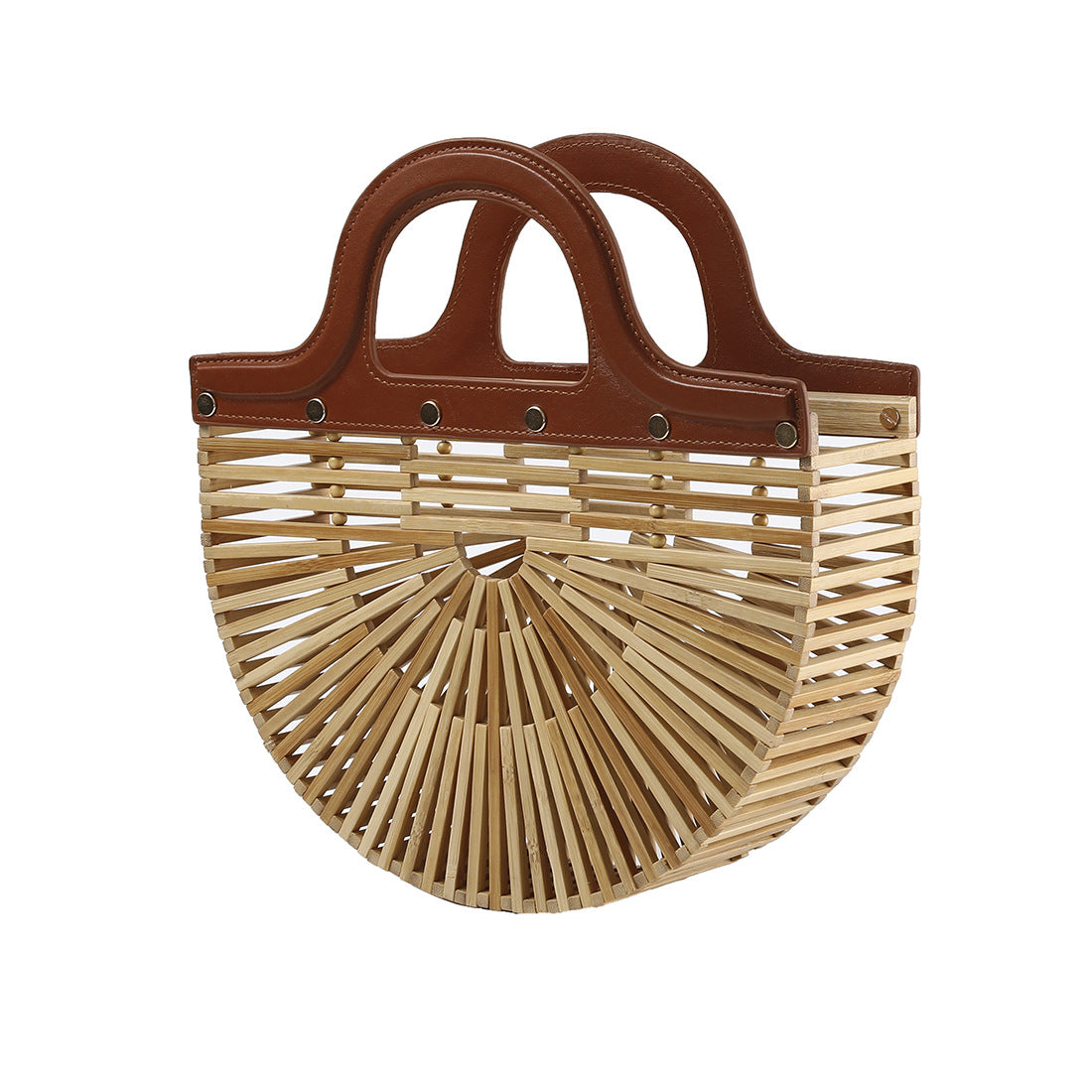 Handheld women's bag, bamboo woven grass woven bag, hollow woven bag, bamboo beach bag, bamboo bag - picture color