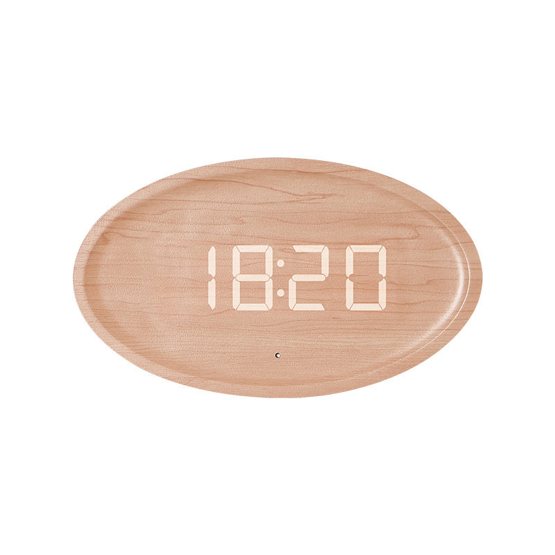 Imitation solid wood grain LED home living room wall clock plug-in decorative clock