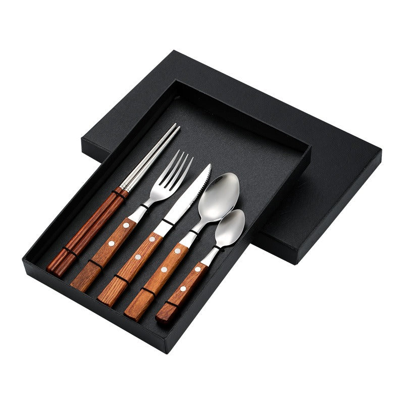 304 Rosewood Knife, Fork, Spoon, Stainless Steel Tableware, Solid Wood Handle, Steak Knife, Fork, Spoon, Dessert Spoon, Chopstic