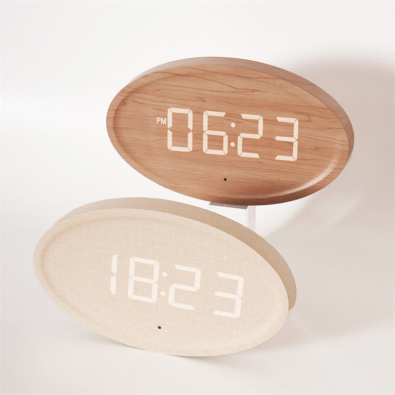 Imitation solid wood grain LED home living room wall clock plug-in decorative clock
