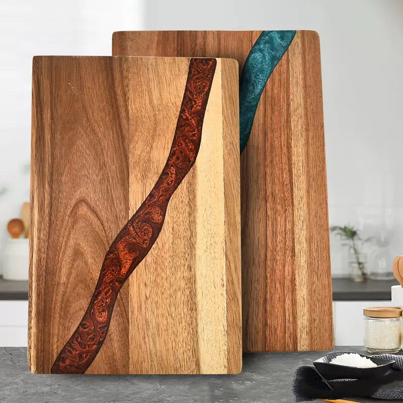 Heavy Duty Serving Tray Chopping Board With Ocean Wave Epoxy Resin Wood Cutting Board - Green