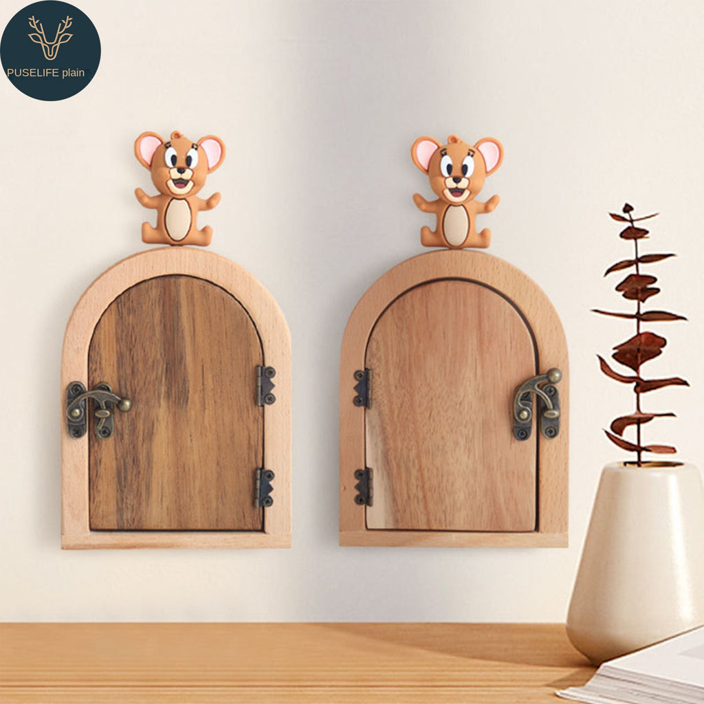 Solid Wood Switch Frame Creative Wall Decoration, Ugly Cover Ornament for Door Eye Socket Cover Protector, Dustproof Home Accessory - Solid Wood Arch Door Frame with Switch (Left-Opening) + Jerry Comb