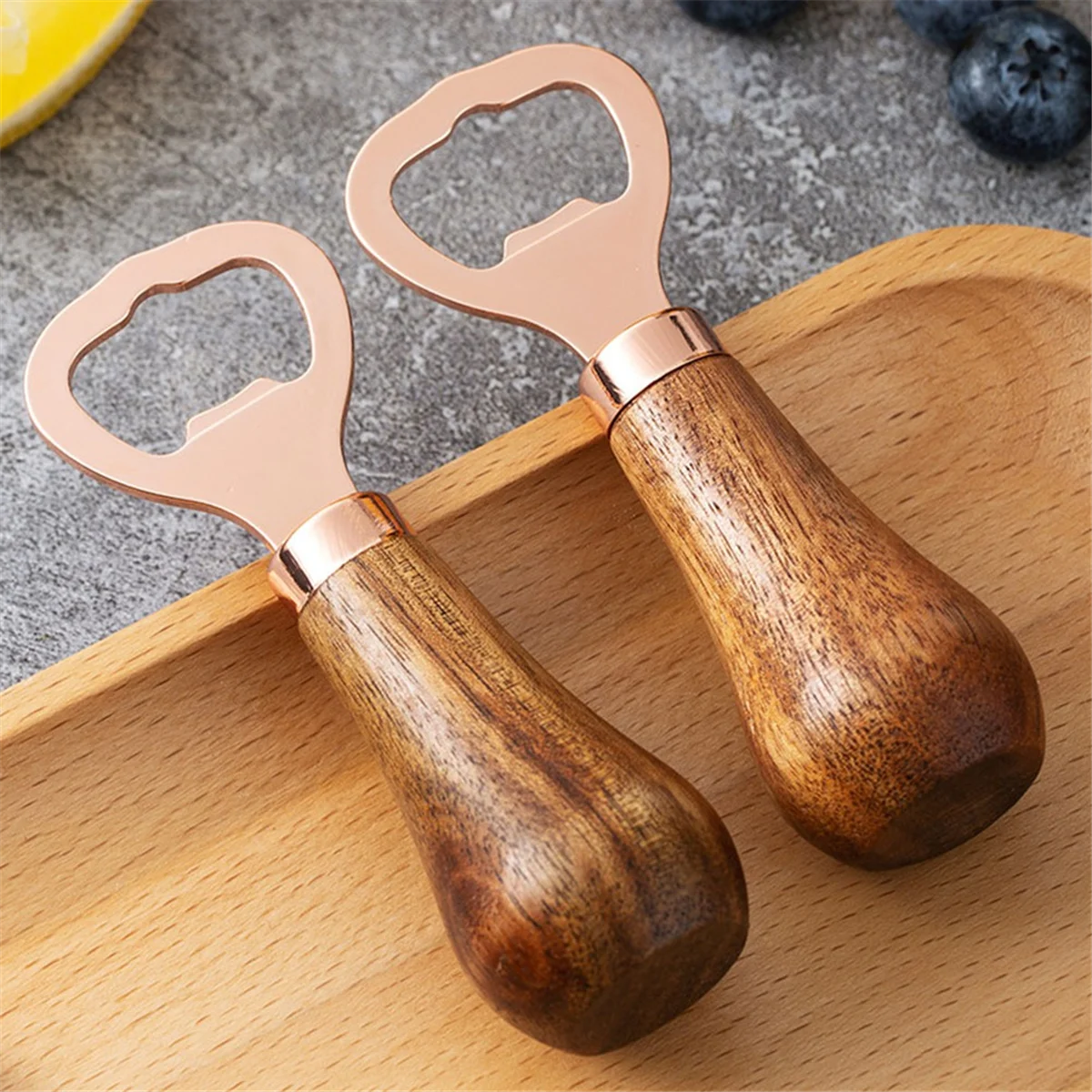 Stainless Steel Beer Bottle Opener with Wood Handle, Kitchen Tools, Anniversary Wedding Gift Rose Gold - Rose Gold