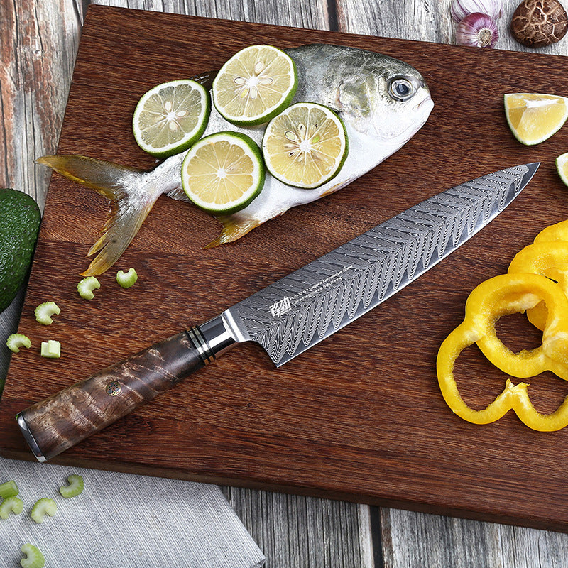 Damascus 8 Inch Slicing Knife Aus10 Chef's Knife Fish Bone Pattern Chef's Knife Shadow Wood Cutting Knife - Chef Knife