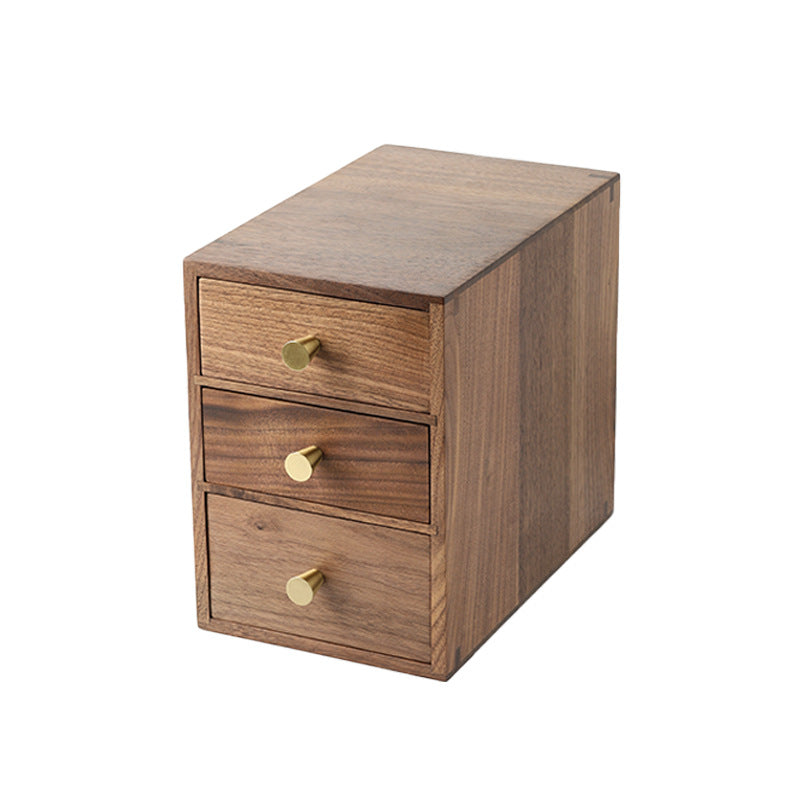 Solid wood drawer desktop storage box black walnut small wooden cabinet - Three-Layer Drawer Storage Box - Small Size