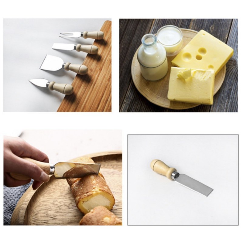 4Pcs Stainless Steel Cheese Knives Set With Bamboo Wooden Handle Kitchen Baking Tools Cheese Slicer Cutter Kit