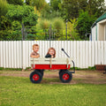 Outdoor Wagon All Terrain Pulling w/Wood Railing Air Tires Children Kid Gardenï¼ˆRedï¼‰ - Red + Metal