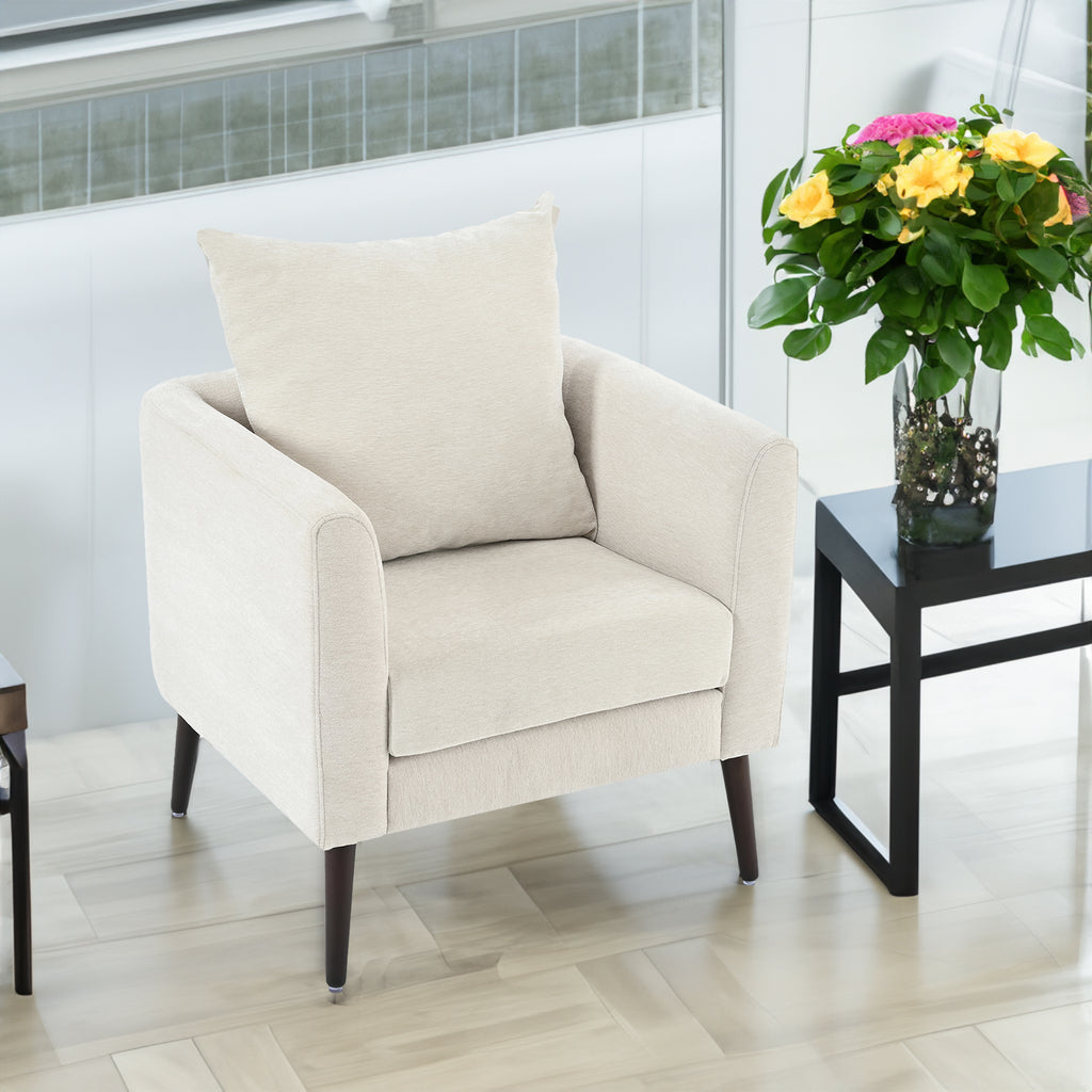 Bucket chair, Schneier accent chair, fabric armchair club chair, solid wood leg cushion armchair, lumbar pillow, beige - Beige + Chenille + Foam