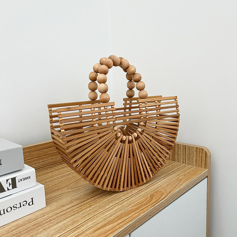 Super Fire Handwoven Bamboo Joint Bag Womens New Bamboo Woven Bamboo Basket Bag Beach Holiday Handbag - B