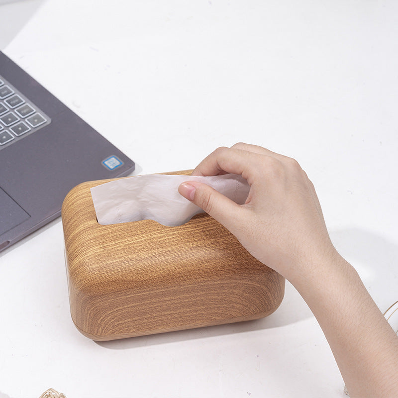 Desktop Imitation Solid Wood Tissue Box Walnut Wood Grain Face Towel Storage Box